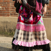 Clearance flowers ~ Original design sense mix and match old embroidered half-length skirt