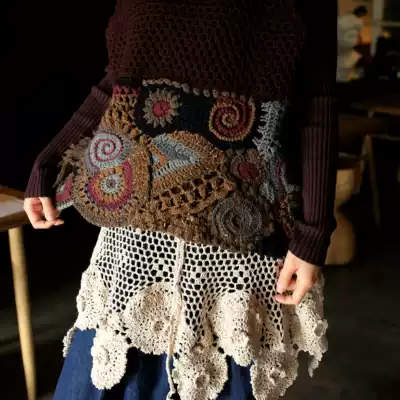 Misty ~ Original design sense mix and match hook flower hollow cotton half-length skirt irregular