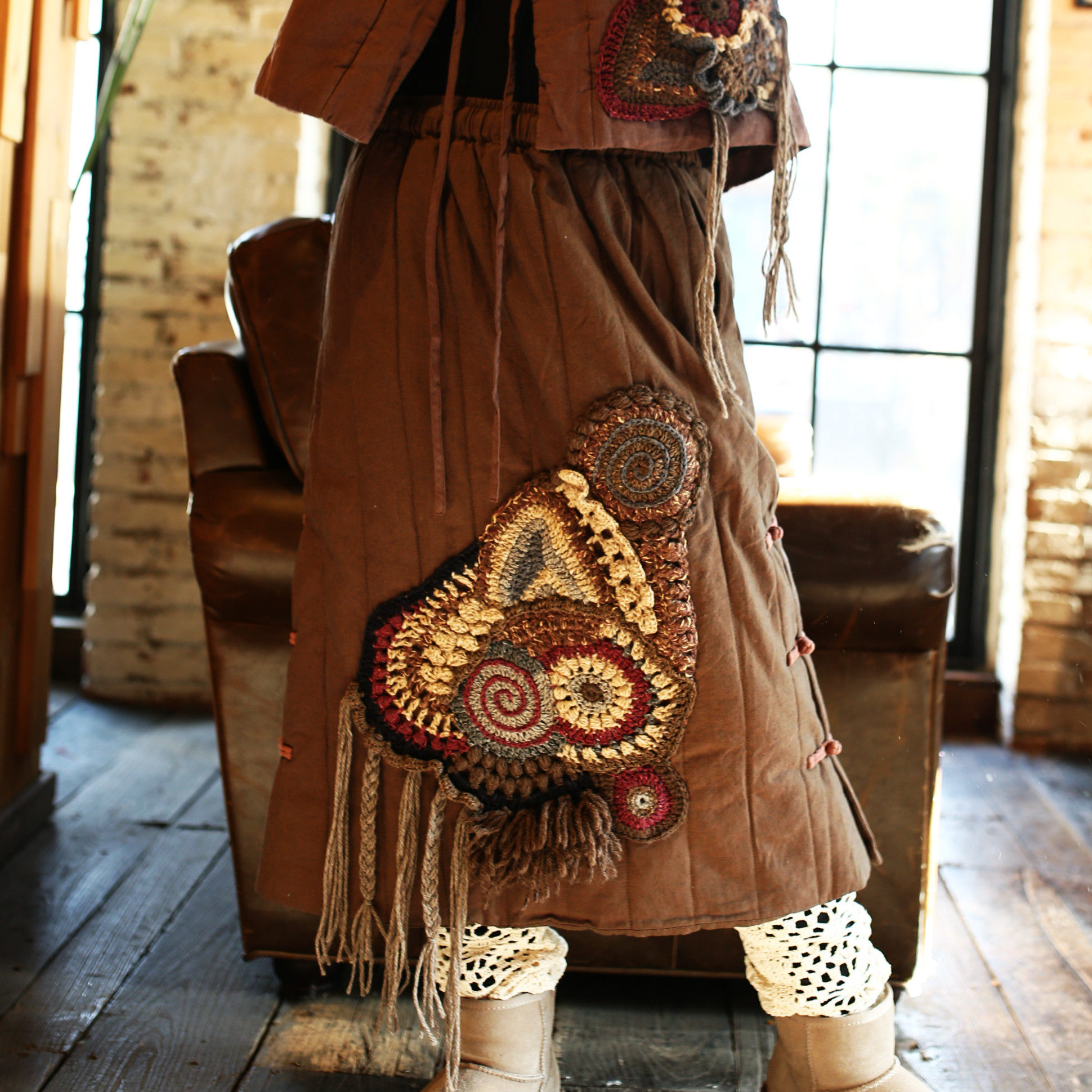 Split ~ loose design with cotton and irregular crocheted cotton skirt in autumn and winter