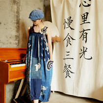Summer blue ~ original pure hand hook flower loose spring and summer ancient cloth hook embroidered dress