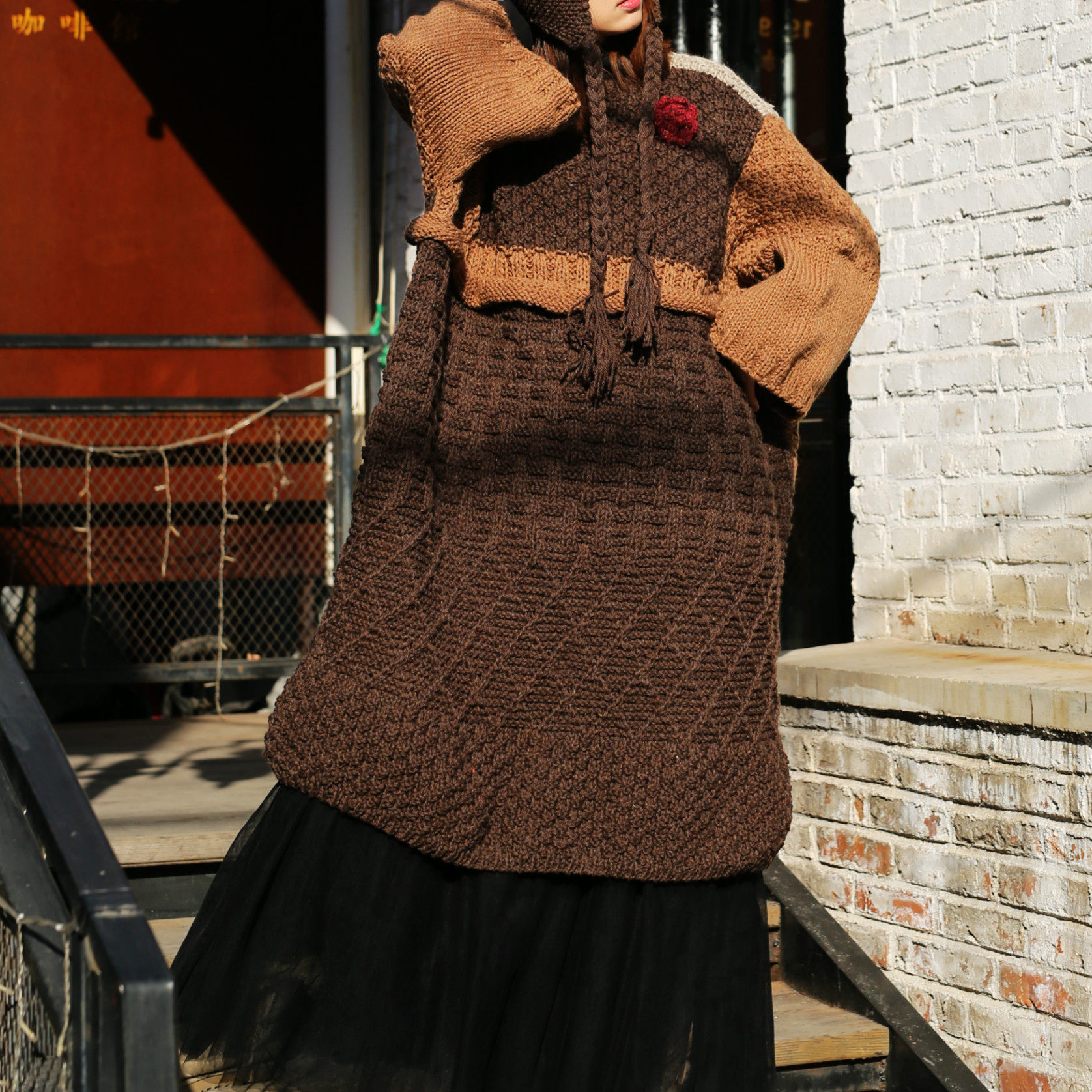 Hometown~Qianai original design pure wool knitting handmade loose dress