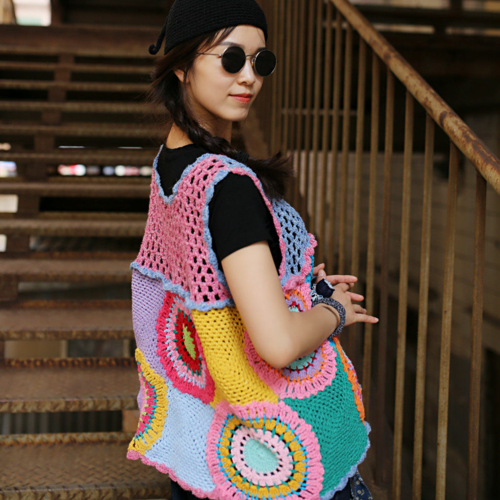 Love ~ Design piece of pure cotton hook four seasons mixed with colored horse clip vest