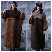 Wandering alone~Original literature and art fan retro hand-knitted pure wool line loose dress double-sided