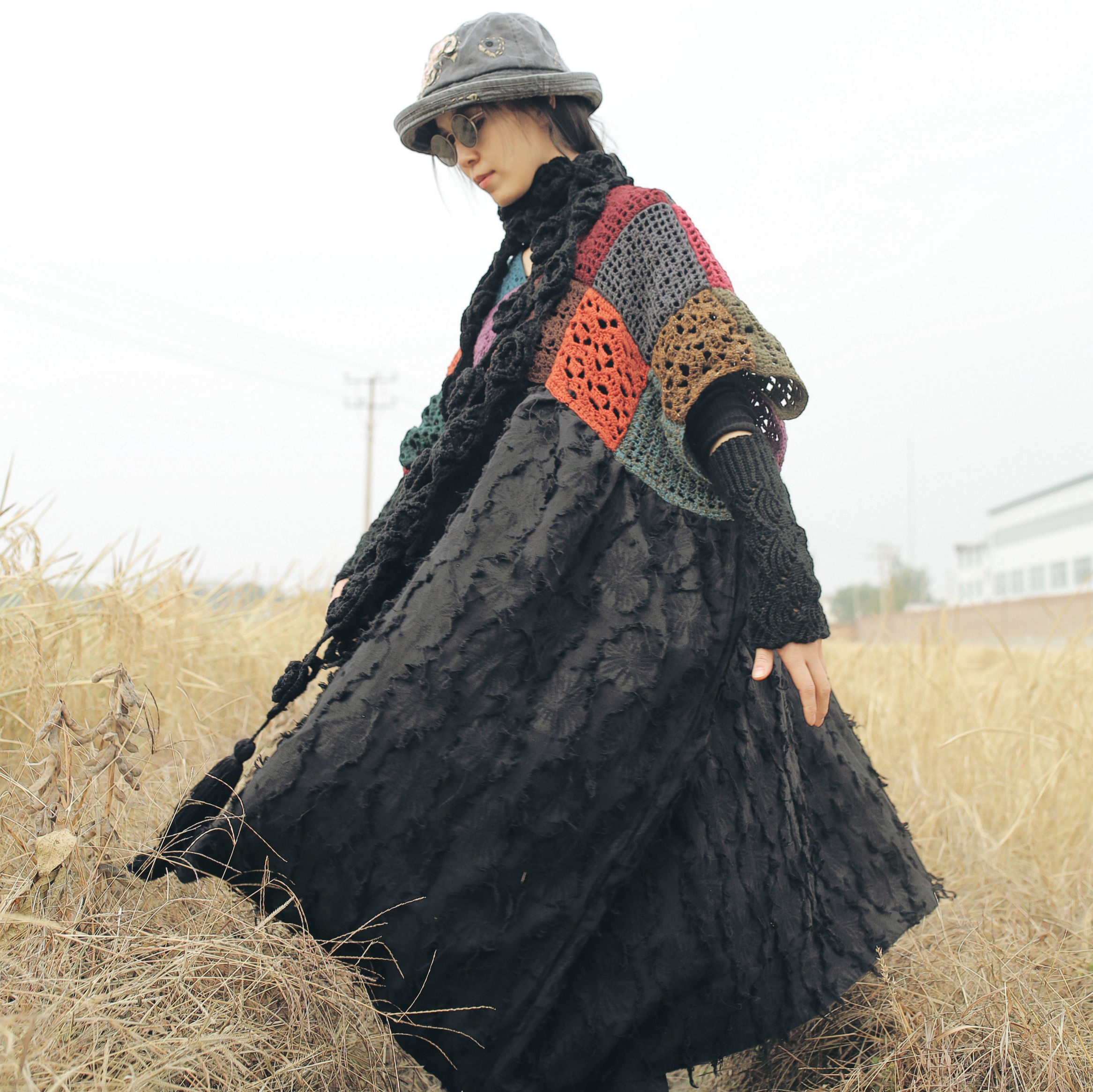 Star Rain~Design sense original loose texture sense hand-crocheted splicing dress