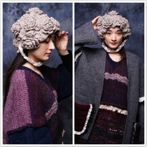 Painted ~ Original Art Fan Retro Pure Handmade Three-dimensional Wool Big Flower Autumn and Winter Ear Female Hat Hair Accessories