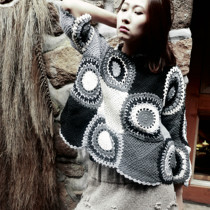 Day and night ~ original literature and art fan retro pure handmade knitted sweater pure cotton personality block wandering autumn and winter thick section