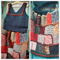 No regrets ~ double-sided original art fan retro pure hand-stitched patchwork wool thread loose half skirt vest