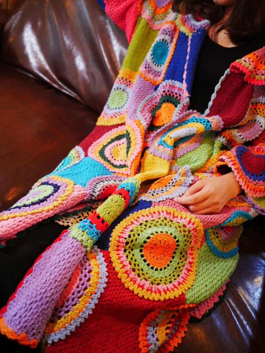 Good New Year ~ original literature and art Fan retro pure handmade splicing collared with colorful fur coat hook flower gowns