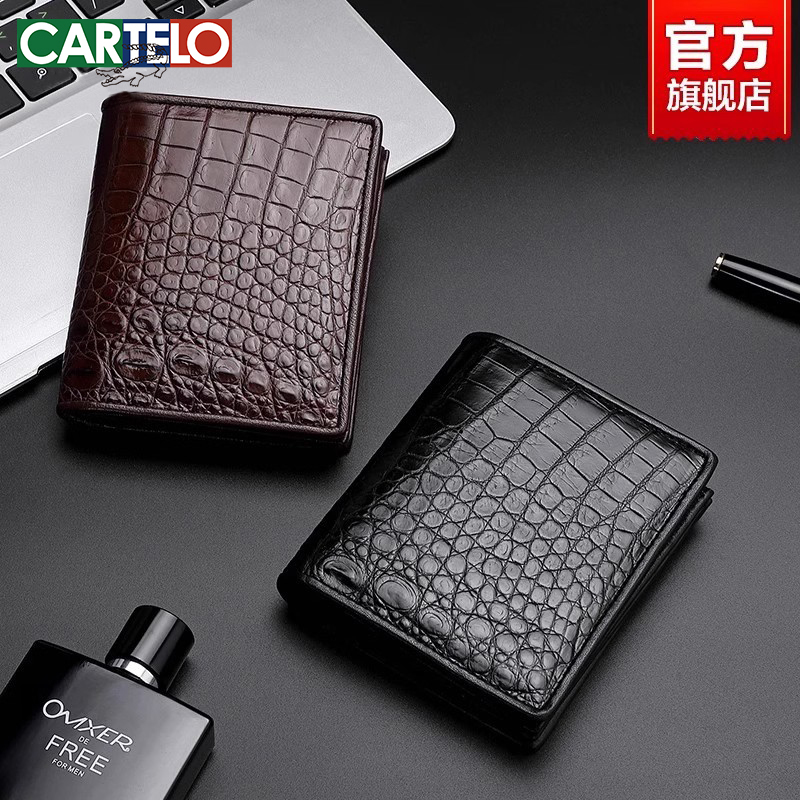 Cardile Crocodile Wallet Men's Short Style Genuine Leather Genuine Crocodile Skin Wallet Gift for Boyfriend Birthday Gift Business Wallet