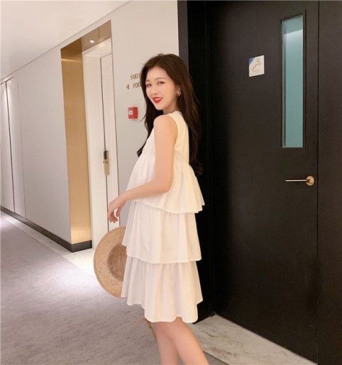 Thời trang mới của phụ nữ đơn giản, lớp bánh màu đơn giản hoang dã Thời trang giản dị V-cổ Váy chữ A váy ngắn thủy triều - A-Line Váy kiểu váy chữ a