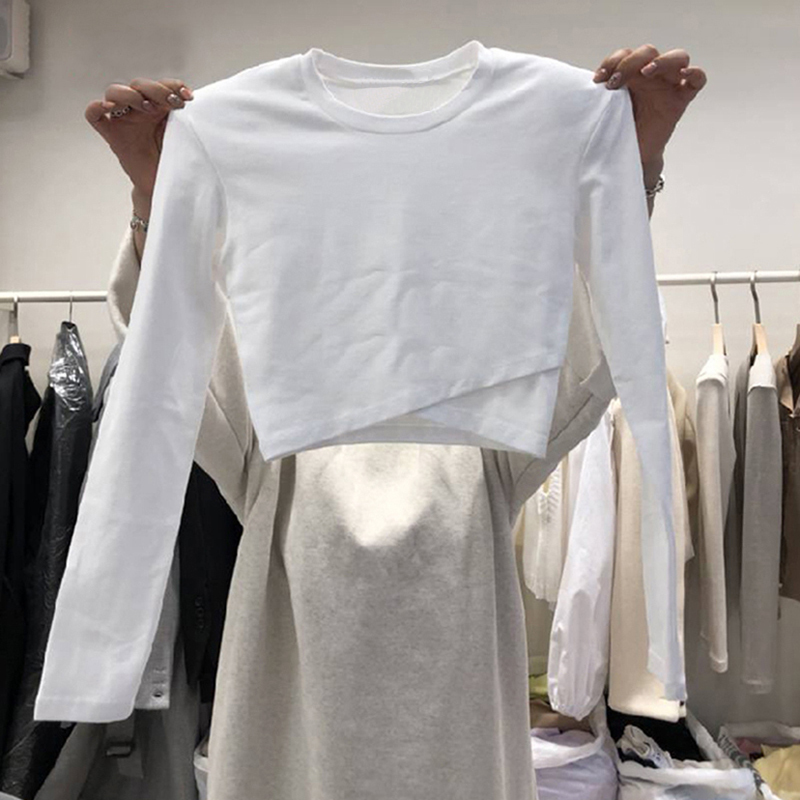White Long-Sleeve T-Shirt for Women, 2026 New Spring and Autumn Korean Style Slim-Fit Base Shirt, Stylish Short Crop Top