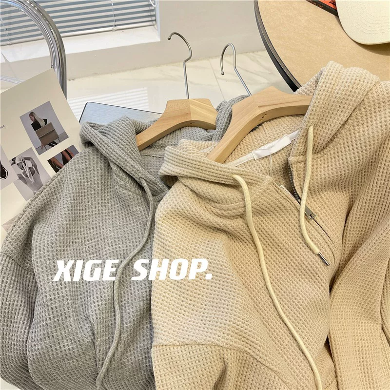 Осенняя тонкая кофта худи с длинным рукавом, кардиган на молнии, oversize