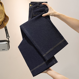 广州新塘丹宁牛仔裤女春秋季新款胖mm大码高腰宽松显瘦直筒阔腿裤