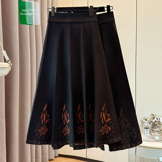 时尚提花针织半身裙女士秋冬季新款妈妈中长款高腰显瘦大摆A字裙