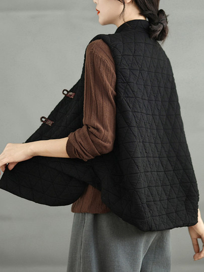 2025 Autumn/Winter New Style Mom's New Chinese Style National Style Button Design Quilted Warm Padded Vest Coat Cotton Jacket