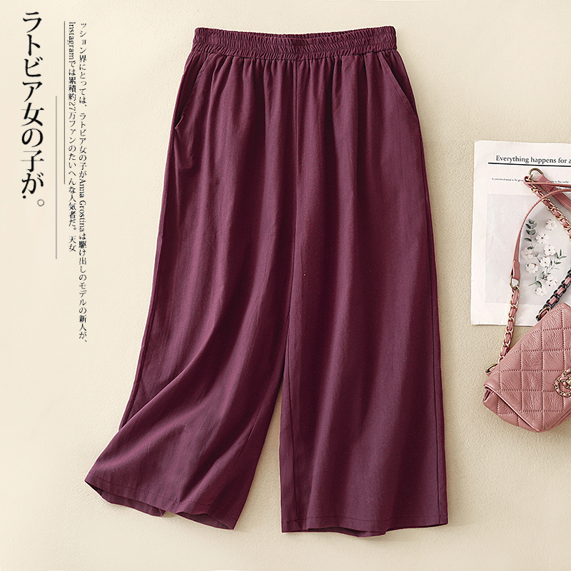 Middle-Aged Mother's Loose and Slimming Linen Straight-Leg Pants 2026 Summer New Popular Cotton-Linen Casual Wide-Leg Cropped Pants