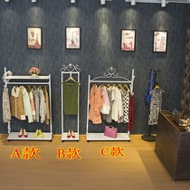 Bedroom wrought iron coat rack clothing store floor against wall clothing display rack shoe bag shelf front side hanger