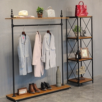 Vintage solid wood Wrought iron clothing display rack Clothing store wall hanging mens and womens clothing hangers Childrens clothing shelves