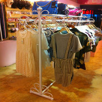 Wrought iron clothing display rack clothing store landing mens and womens clothes rack Zhongdao rack double pole clothing rack