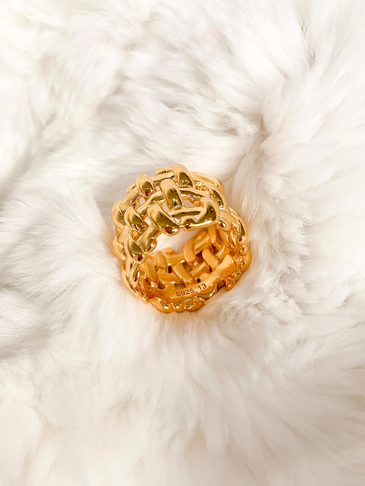 CHANDOOIVY Heavy fine work S925 silver thick gold plated solid woven ring-Taobao