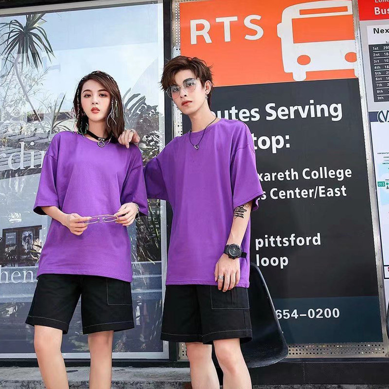 Pure cotton drop shoulder t-shirt custom student class uniform loose five-point sleeve mid-sleeve overalls cultural advertising shirt printed logo