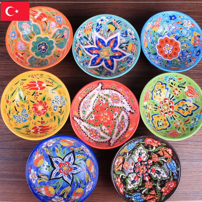 Turkey imported hand-painted decorative ceramic bowl Handmade bowl underglaze color three-dimensional pattern 12cm European-style eating Bowl