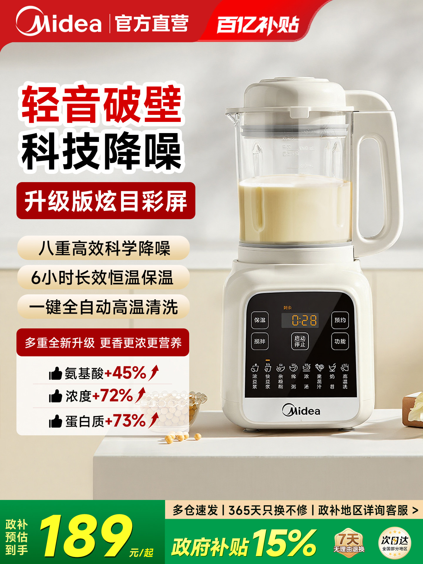Midea Blender for Home Use, Soy Milk Maker, Fully Automatic, Low-Noise, New Model, Multifunctional Small Food Processor, Genuine Juicer