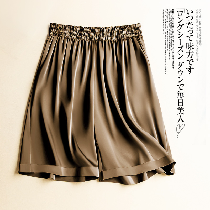 Ice Silk Acetate Shorts for Women, Summer High-Waisted Thin Satin Five-Point Pants, Loose Casual Silk Shorts for Outdoor Wear, Sports and Sleepwear