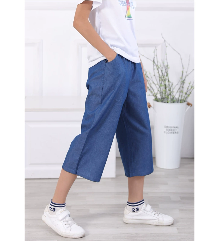 Quần jeans bé gái 2019 mới bố mẹ-con phiên bản Hàn Quốc của bé trai ngoại ngoại dáng lửng ống mảnh mùa hè Tiansi cắt quần - Quần jean