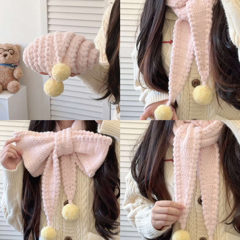 Stuuuly Heart-Shaped Cream Croissant Scarf Small Glutinous Rice Fluffy Yarn Handmade Crochet DIY Material Kit