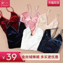 Wedding night dress suspender Bride female companion Wedding autumn and winter long velvet thickened gold velvet base skirt