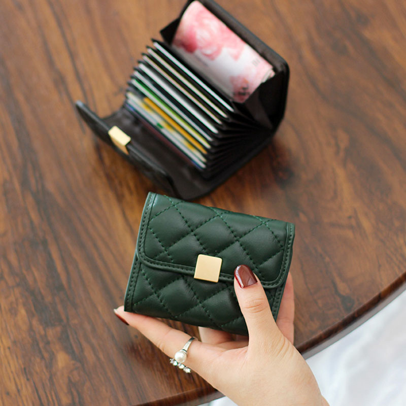 Genuine leather 2021 new small card bag women's European and American simple multi-card sheepskin short large capacity tide financial card set