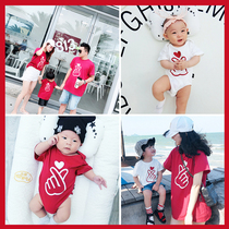 Parent-Child Costume summer 2021 a family of four bags than the heart of the family portrait photo baby climbing clothes short sleeve t-shirt