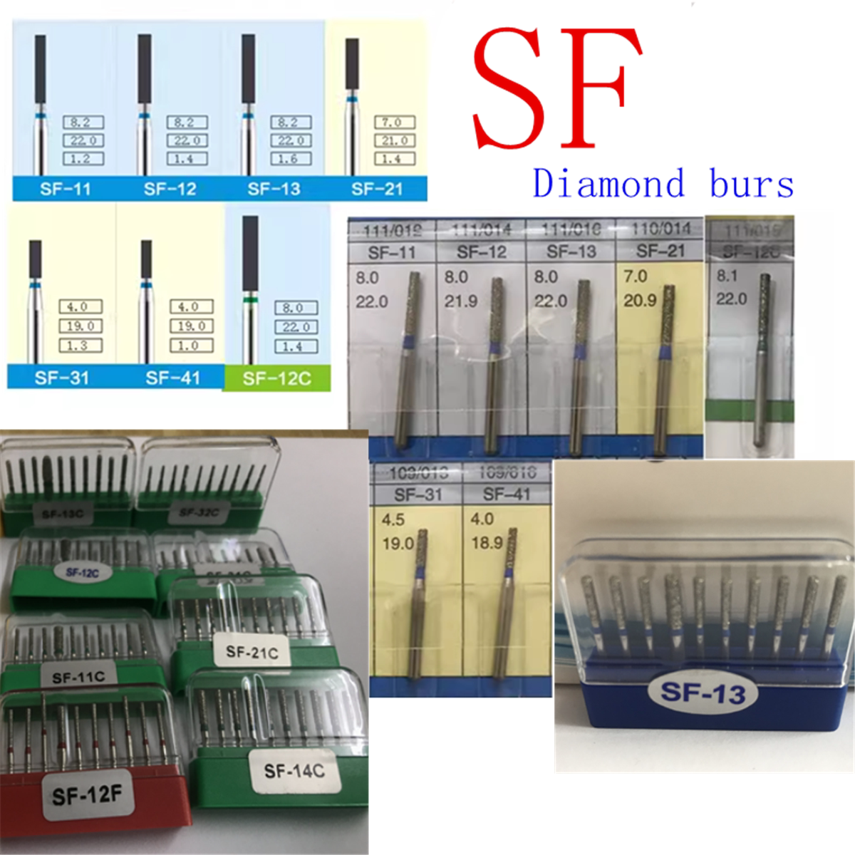 牙科口腔高速手机专用车针SF系列平头直线形金钢砂车针1盒10支装
