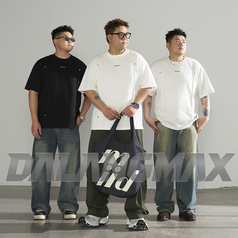 Dalangmax【Studded Patchwork】Plus Size Men's Summer Versatile Embroidered Crew Neck Short Sleeve T-Shirt Loose Fit Trendy Dalangmax【Studded Patchwork】Plus Size Men's Summer Versatile Embroidered Crew Neck Short Sleeve T-Shirt Loose Fit Trendy