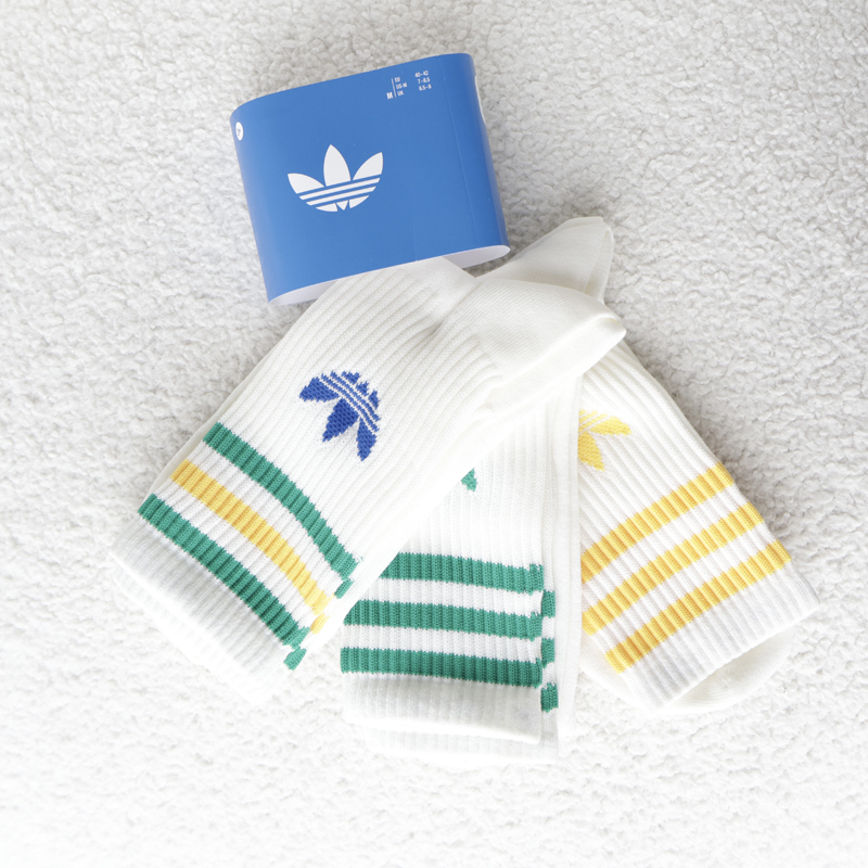 Adidas Trefoil New Men's and Women's Sports Socks with Color-Blocked Stripes Mid-High Socks Kd8252