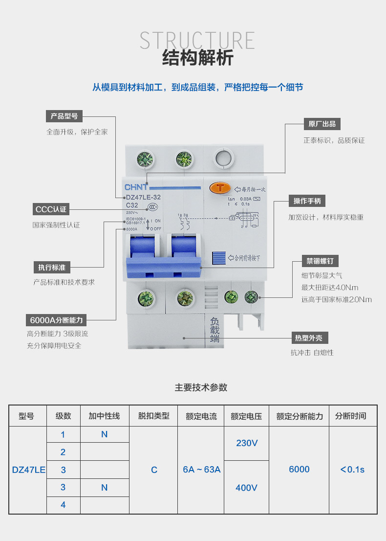 CHINT leakage switch Air switch DZ47LE 2P 40A with leakage circuit breaker C40