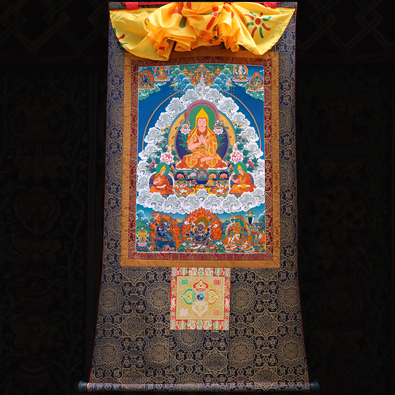 Guru Tsongkhapa Yoga Mineral Pigment Micro Spray Thangka Tibetan Tantra HD Custom Buddha Bodhisattva Mounted Painting