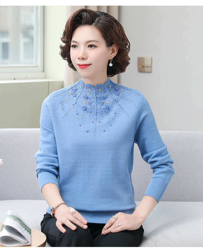 新款中老年套头羊毛衫女羊毛 中年妈妈保暖毛衣打底衫毛衣女低价详情4
