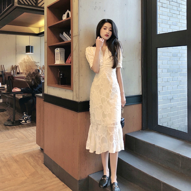 Sandro Moscoloni2021 new summer French Platycodon sweet lace dress skinny fishtail skirt