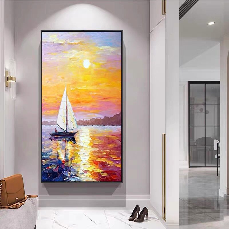 Entrance decorative painting Modern simple corridor vertical hanging painting Aisle wall painting Hand-painted abstract oil painting smooth sailing