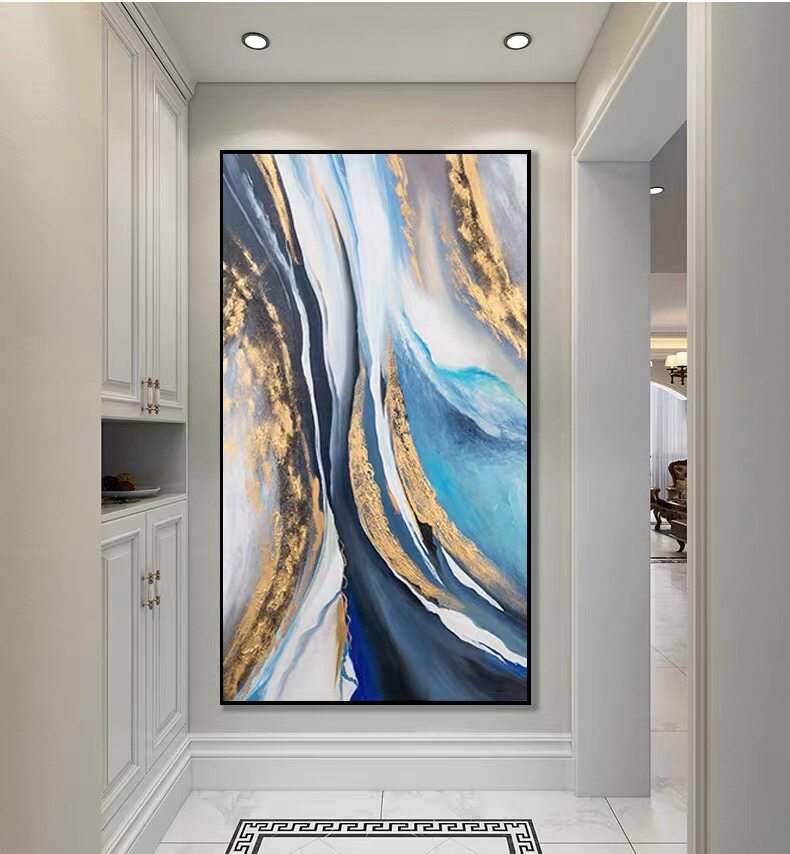 Modern minimal abstract living room hand painted painting masonry decoration painting painting gold foil mural corridor stereo painting