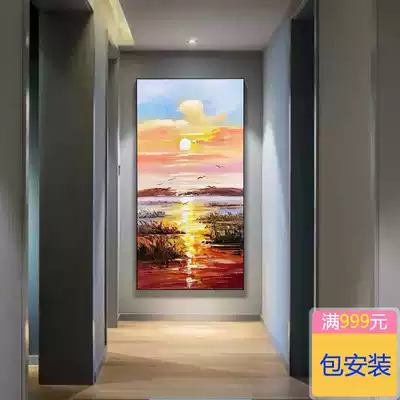 Porch decorative painting seascape corridor three-dimensional hanging painting modern simple aisle vertical wall painting hand-painted oil painting atmosphere