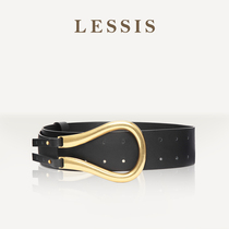 LESSIS big horseshoe buckle belt Womens belt decoration U-shaped leather corset waist fashion ins Wind outside wide waist seal