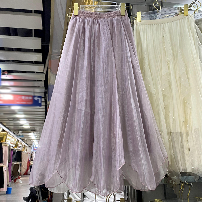 French-Style Purple Organza Skirt for Women 2026 Spring/Summer High-Waisted Slimming Irregular Petite A-Line Long Skirt 113