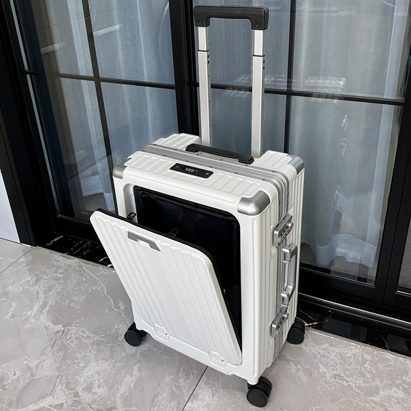 Quindensee Aluminum Frame Front Open Lid Computer Pull-Lever Case Front Opening Suitcase 20 Inch Case Men And Women Suitcase