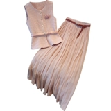 Розовый жилет, летнее платье, юбка, комплект, в стиле Шанель, премиум класс