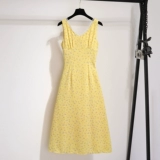 Желтое летнее платье без рукавов, пляжная длинная юбка, цветочный принт, французский стиль