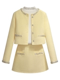 Желтый комплект, куртка, мини-юбка, в стиле Шанель, городской стиль, высокая талия
