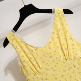 Желтое летнее платье без рукавов, пляжная длинная юбка, цветочный принт, французский стиль